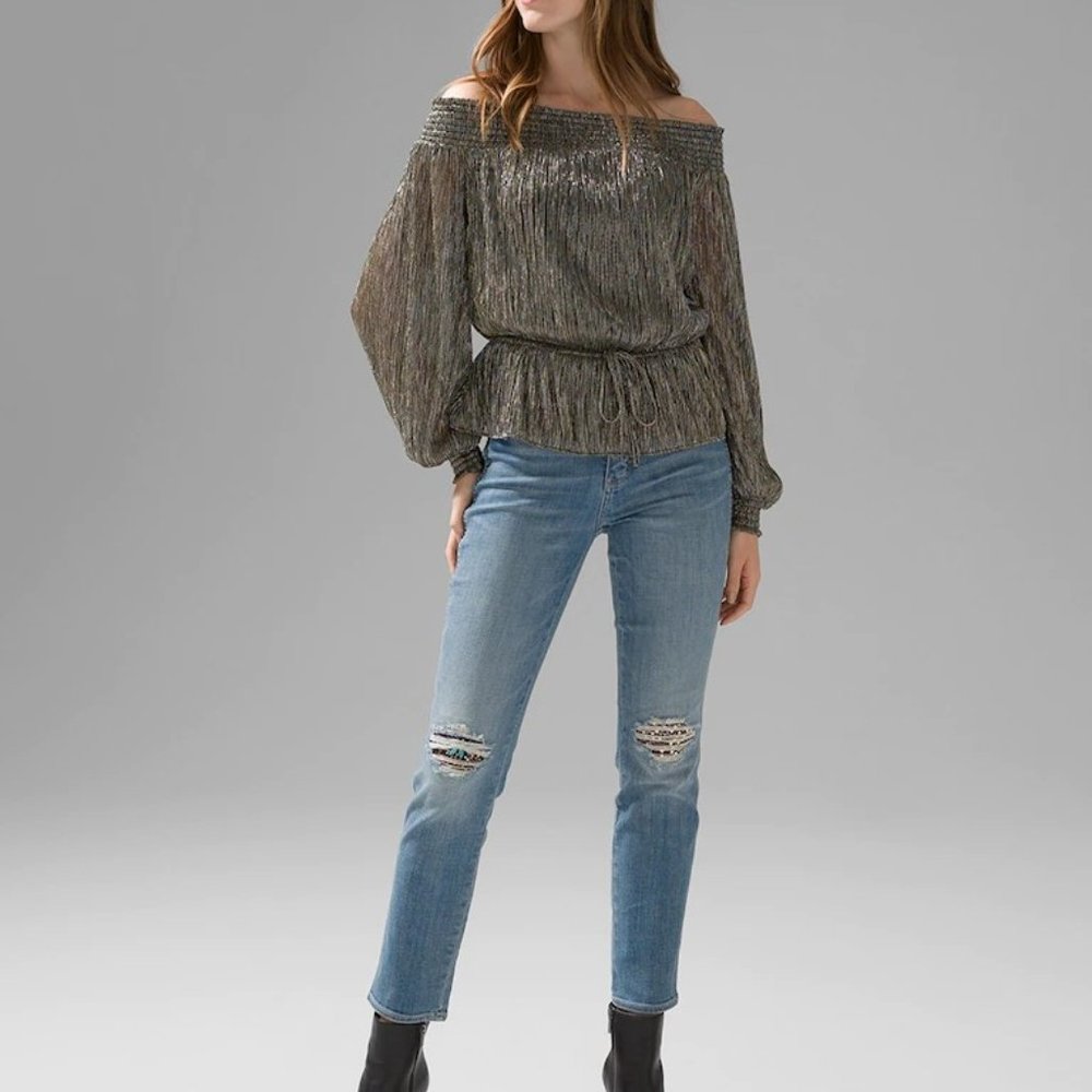 WHBM High-Rise Everyday Soft Denim Destructed Straight Jeans sz 6R